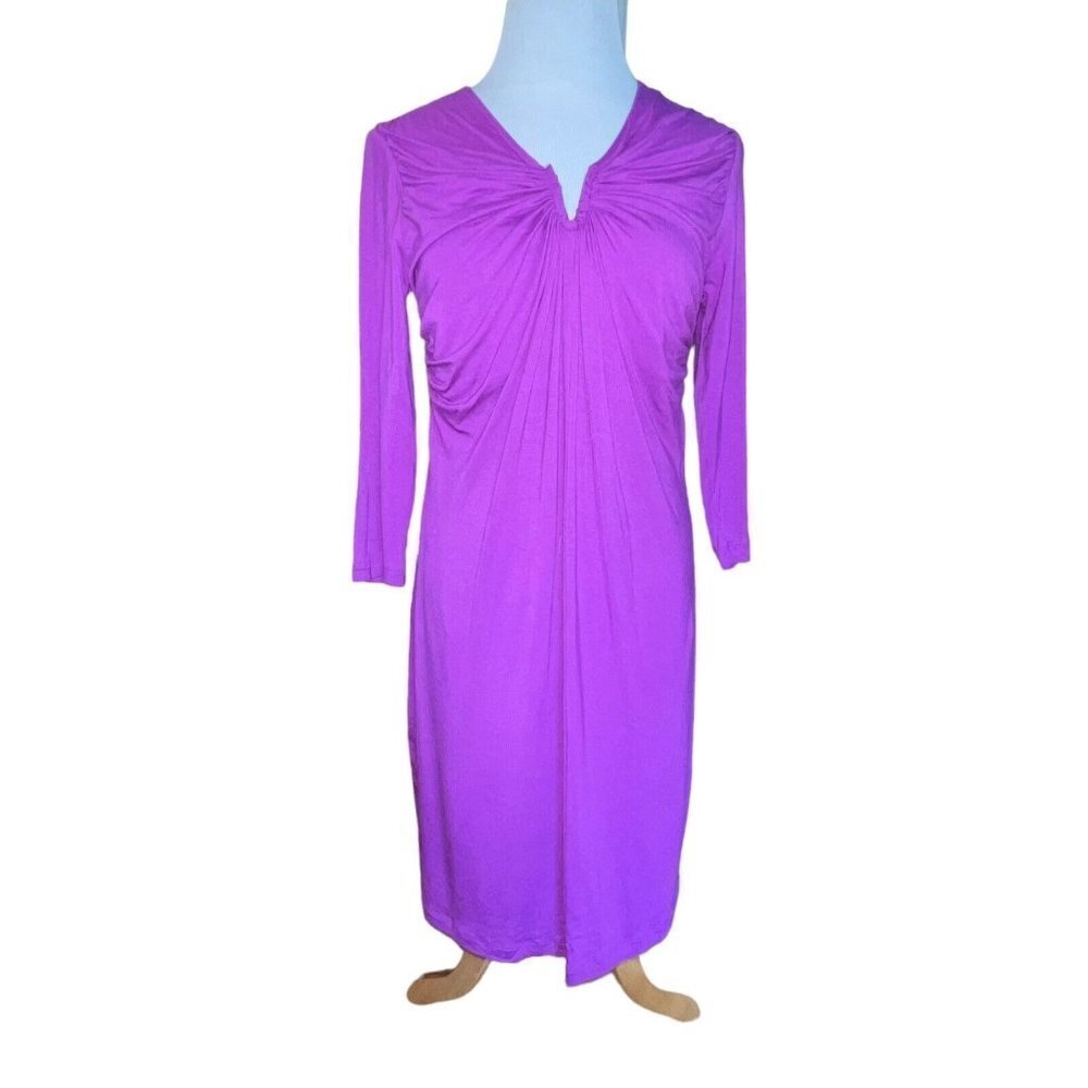 DAISY FUENTES CHIC DRESS ORCHID PURPLE RUCHED NECKLINE SHIEATH DRESS SMALL NEW